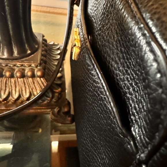 Michael Kors Black Crossbody Messenger Bag w/Gold Tone Snaps, Buckles & Monogram - Picture 9 of 11